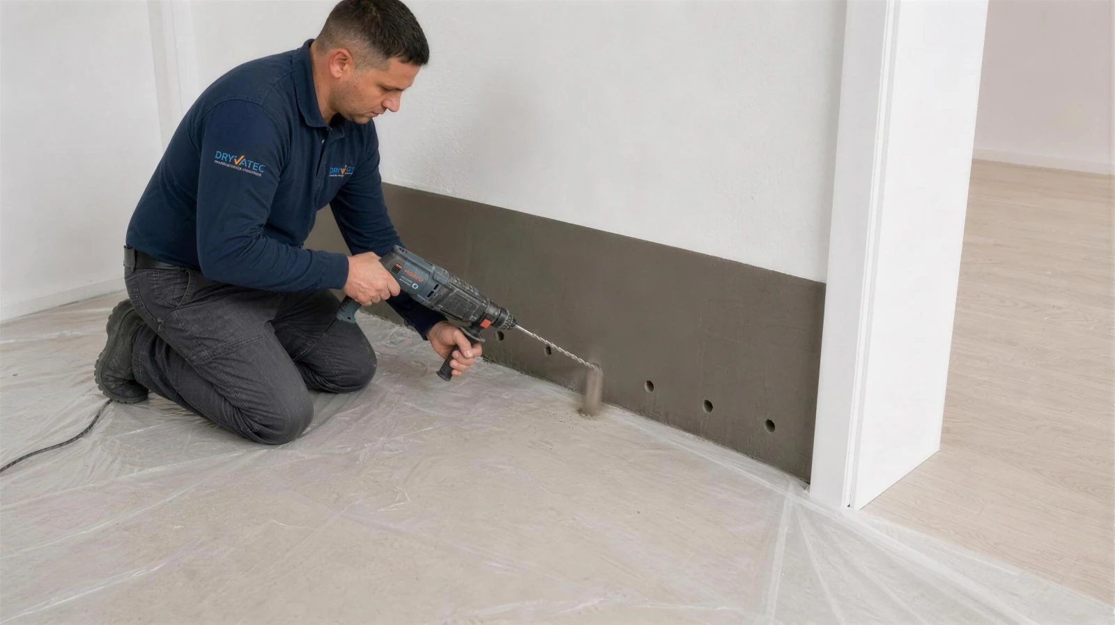 Dryvatec DampStop yükselen nem enjeksiyonu için duvara 14 mm matkap ucu ile delik açılması